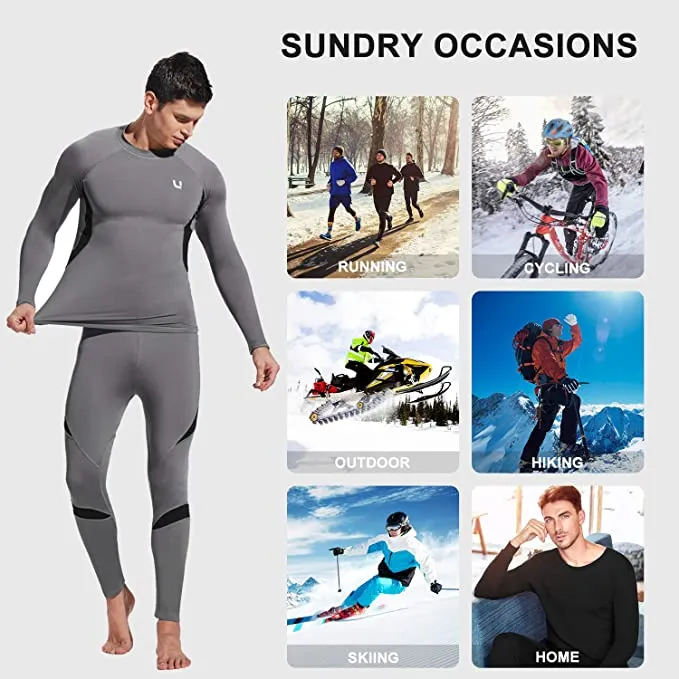 New Men's Thermal Underwear Sets Top & Long Johns Fleece Sweat Quick Drying, Grey, Sz L!