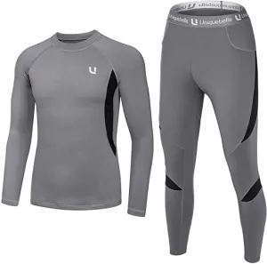 New Men's Thermal Underwear Sets Top & Long Johns Fleece Sweat Quick Drying, Grey, Sz L!