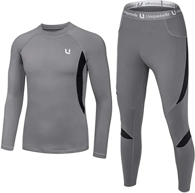 New Men's Thermal Underwear Sets Top & Long Johns Fleece Sweat Quick Drying, Grey, Sz L!