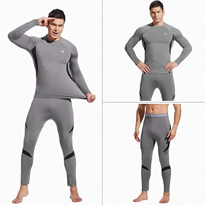 New Men's Thermal Underwear Sets Top & Long Johns Fleece Sweat Quick Drying, Grey, Sz L!