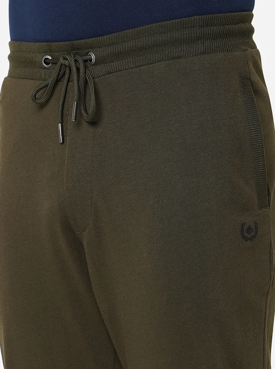 Olive Green Solid Slim Fit Track Pant | Greenfibre