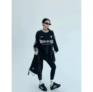 Oversized Striped Sleeves Graphic Sweatshirt