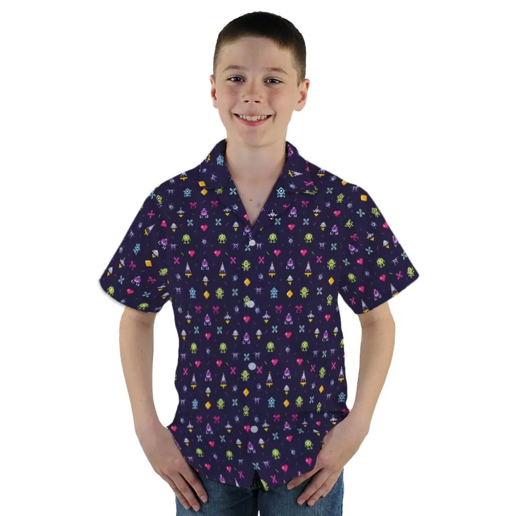 Pixel Art Arcade Video Game Purple Youth Hawaiian Shirt
