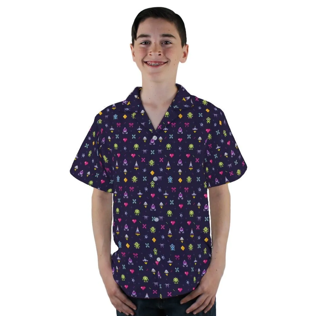 Pixel Art Arcade Video Game Purple Youth Hawaiian Shirt
