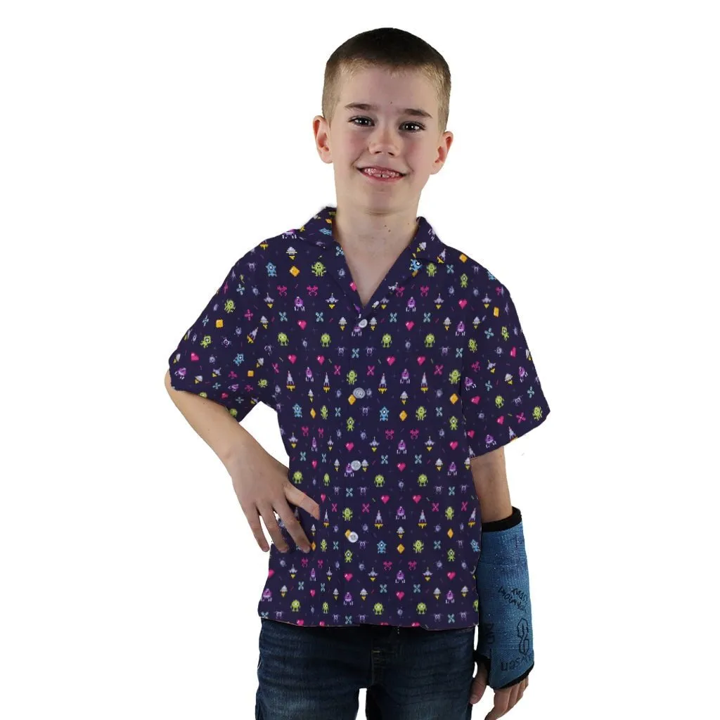 Pixel Art Arcade Video Game Purple Youth Hawaiian Shirt