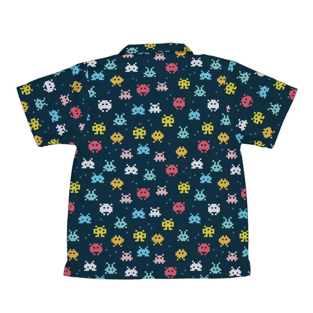 Pixel Monsters Teal Video Game Youth Hawaiian Shirt