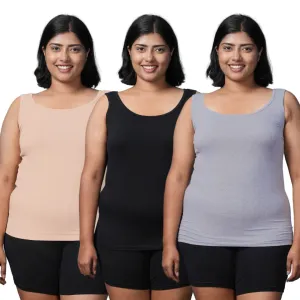 Plus Size Inner Tank Tops | Wide Fabric Shoulder | Round Neckline | Offers Full Coverage | Pack Of 3