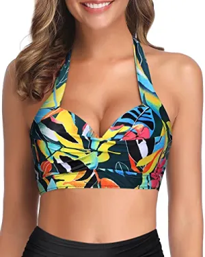 Push Up Halter Bikini Tops for Women Retro Bathing Suit Tops