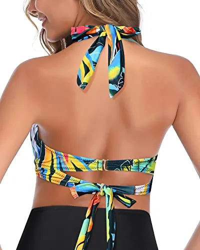 Push Up Halter Bikini Tops for Women Retro Bathing Suit Tops