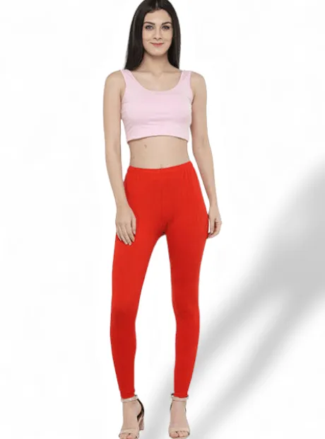RED Cotton and Lycra Blend Chudidar Leggings