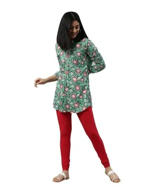 RED Cotton and Lycra Blend Chudidar Leggings