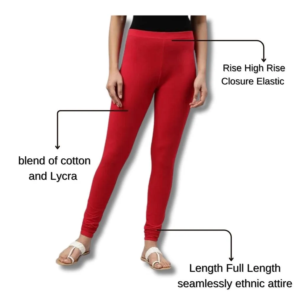 RED Cotton and Lycra Blend Chudidar Leggings