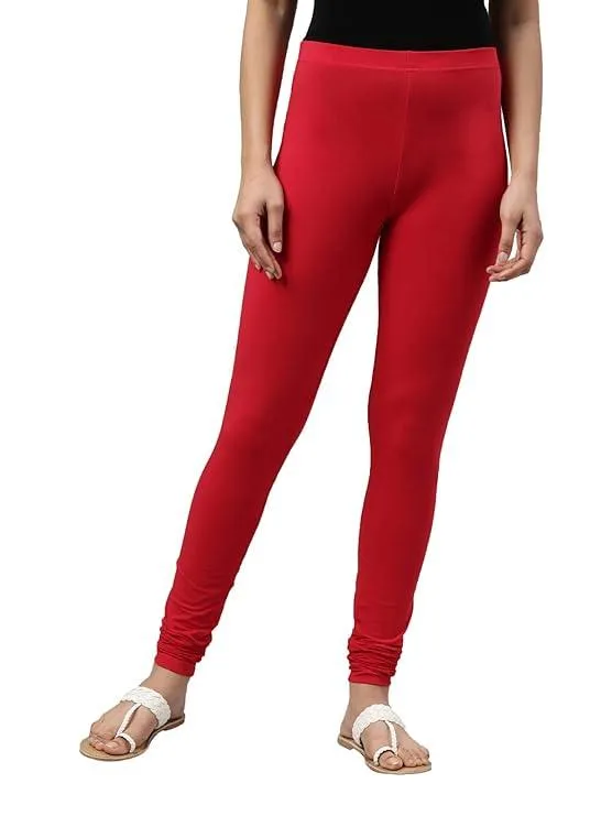 RED Cotton and Lycra Blend Chudidar Leggings