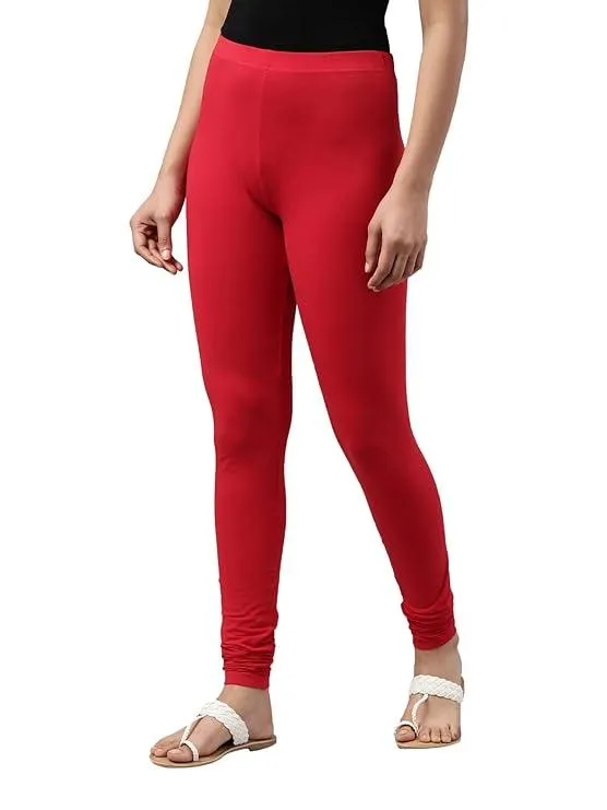 RED Cotton and Lycra Blend Chudidar Leggings