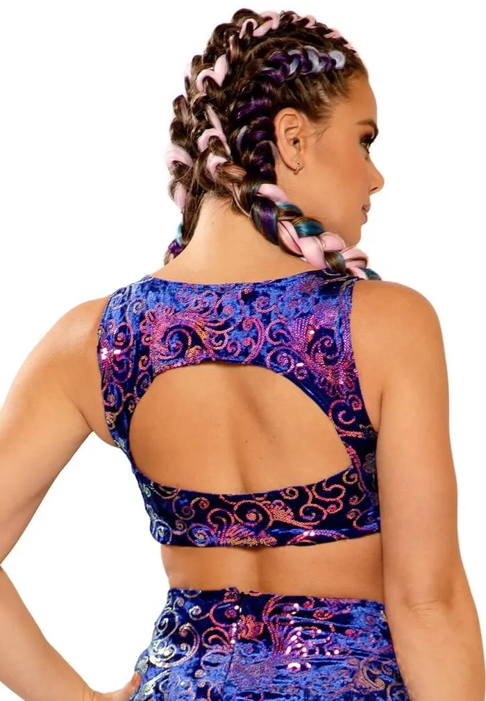Royal Prism Sequin Velvet Keyhole Top