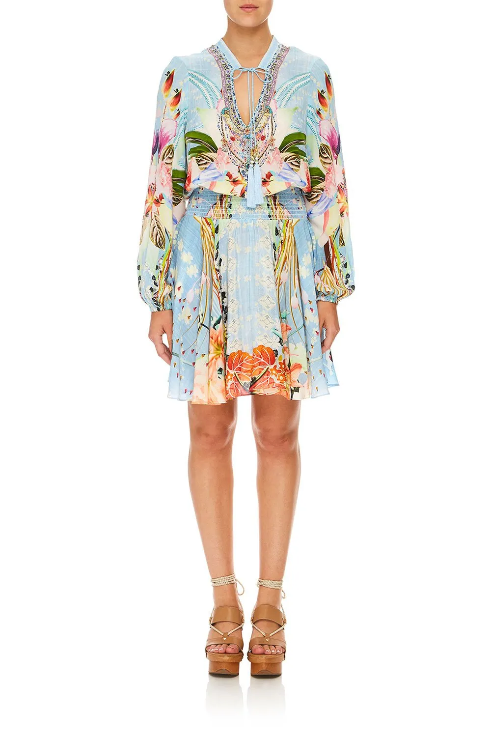 Shirred Relaxed Short Dress- The Still Abyss