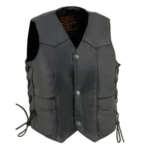 SIDE/LACE SH2011L Kids Black Classic Side Lace Three Snap Leather Vest