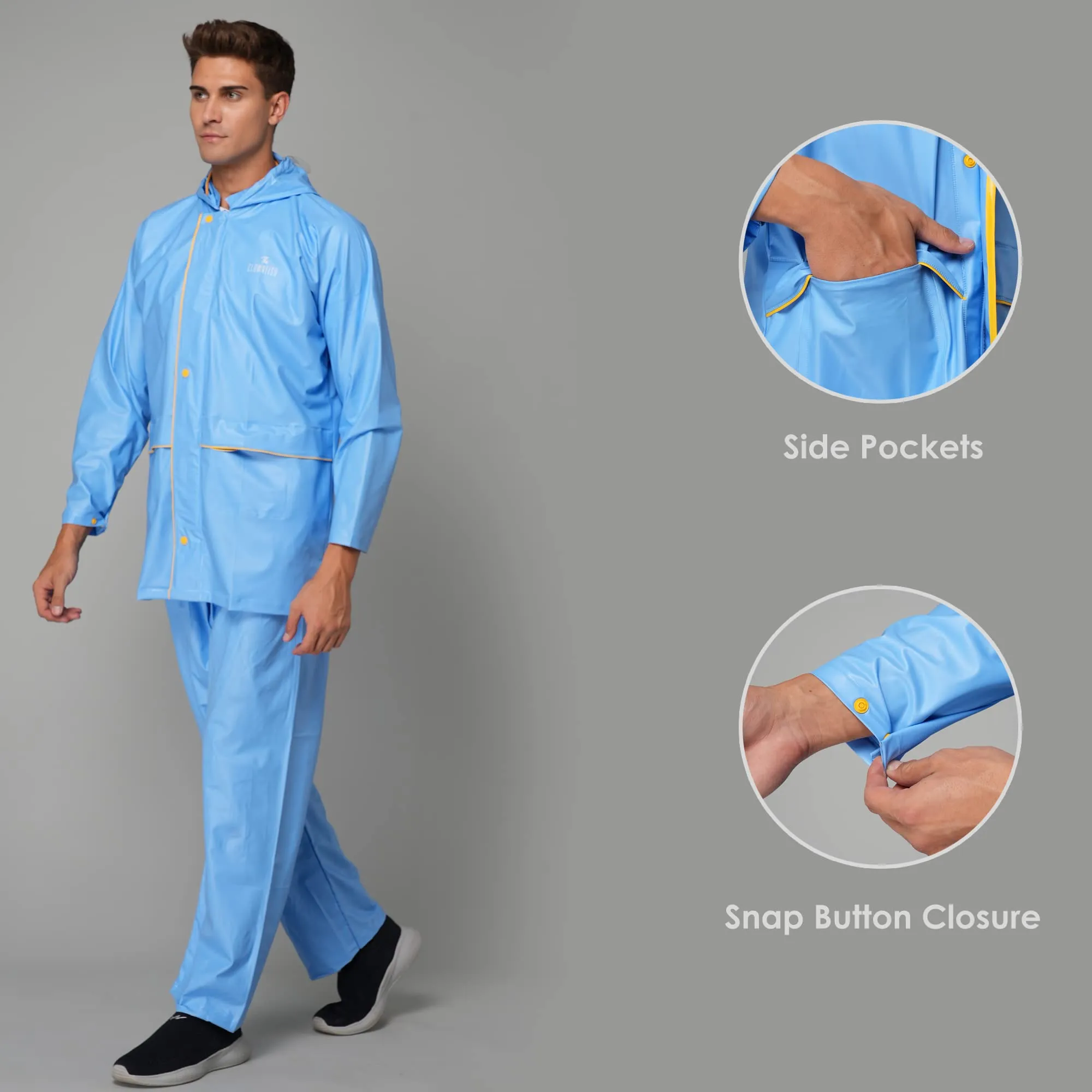 THE CLOWNFISH Rain Coat for Men Waterproof for Bike with Hood Raincoat for Men & Women. Samson Pro Series (Sky Blue, XX-Large)