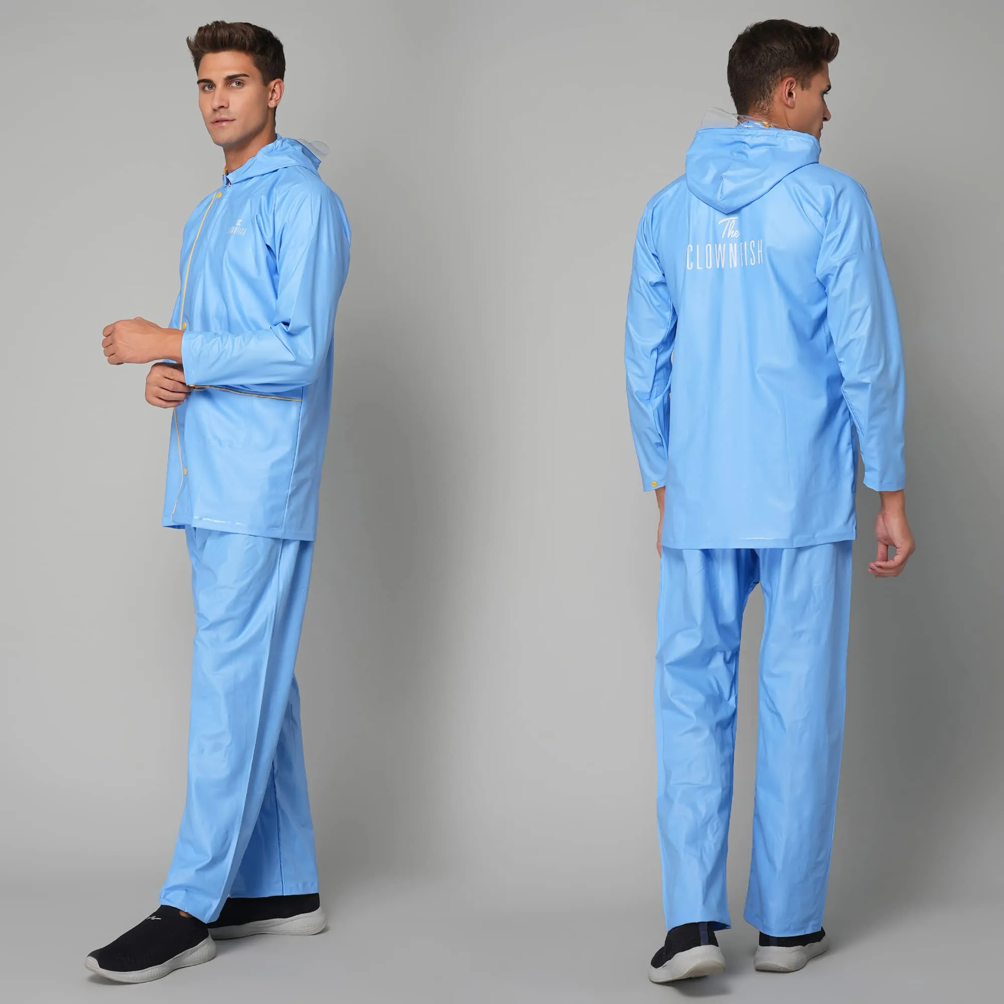 THE CLOWNFISH Rain Coat for Men Waterproof for Bike with Hood Raincoat for Men & Women. Samson Pro Series (Sky Blue, XX-Large)