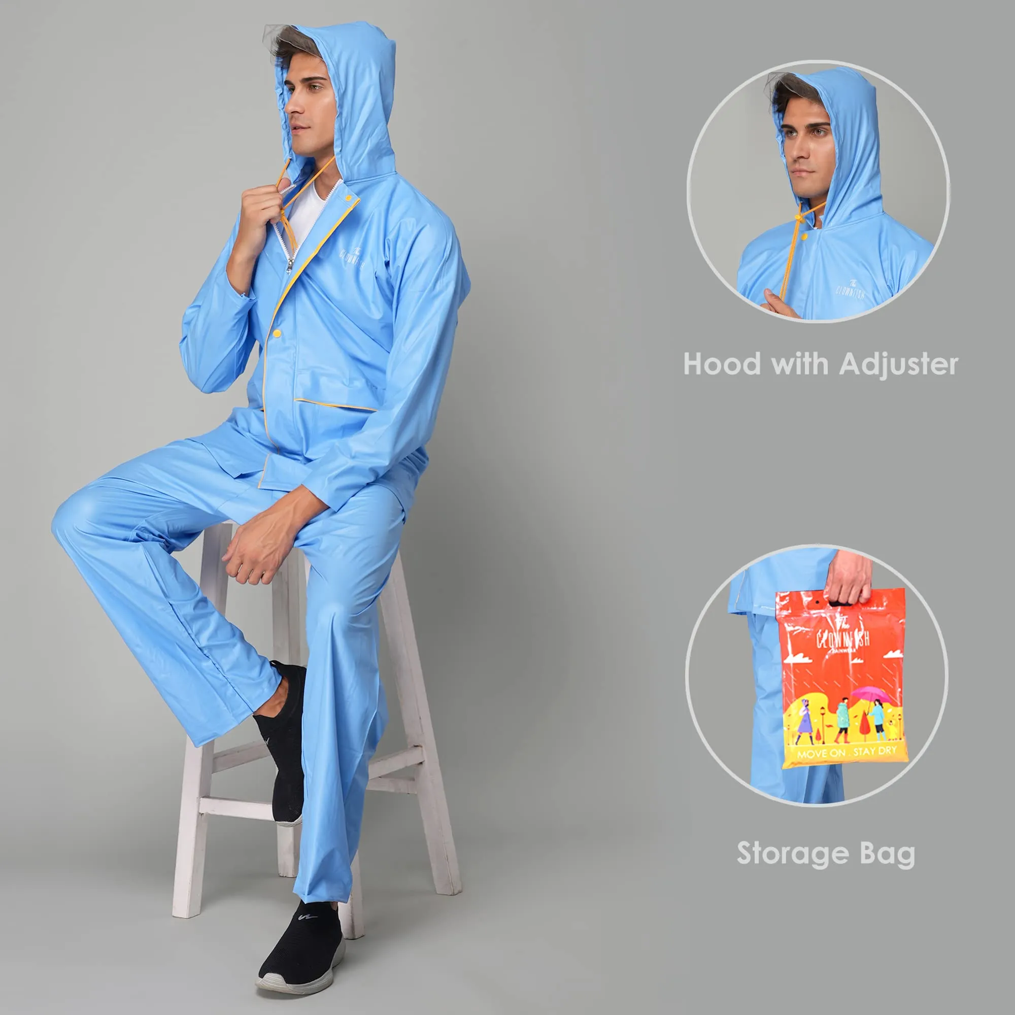 THE CLOWNFISH Rain Coat for Men Waterproof for Bike with Hood Raincoat for Men & Women. Samson Pro Series (Sky Blue, XX-Large)