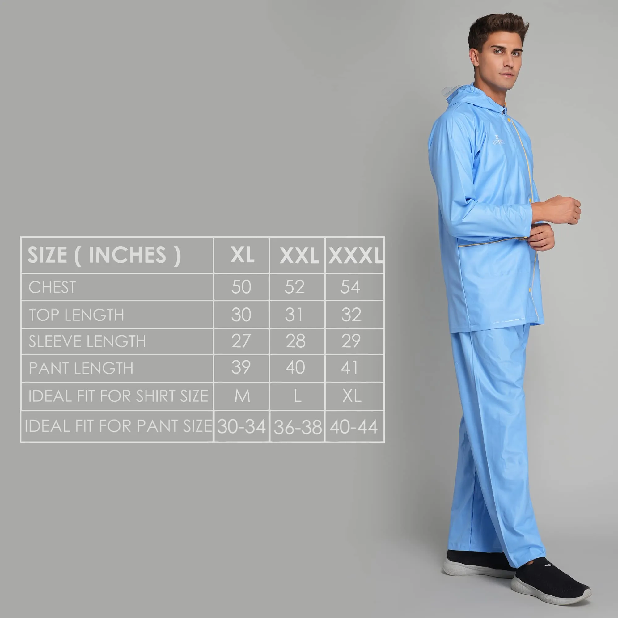 THE CLOWNFISH Rain Coat for Men Waterproof for Bike with Hood Raincoat for Men & Women. Samson Pro Series (Sky Blue, XX-Large)