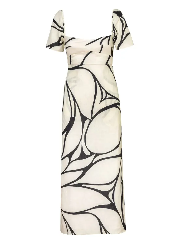Tia Dress in Ivory/Black