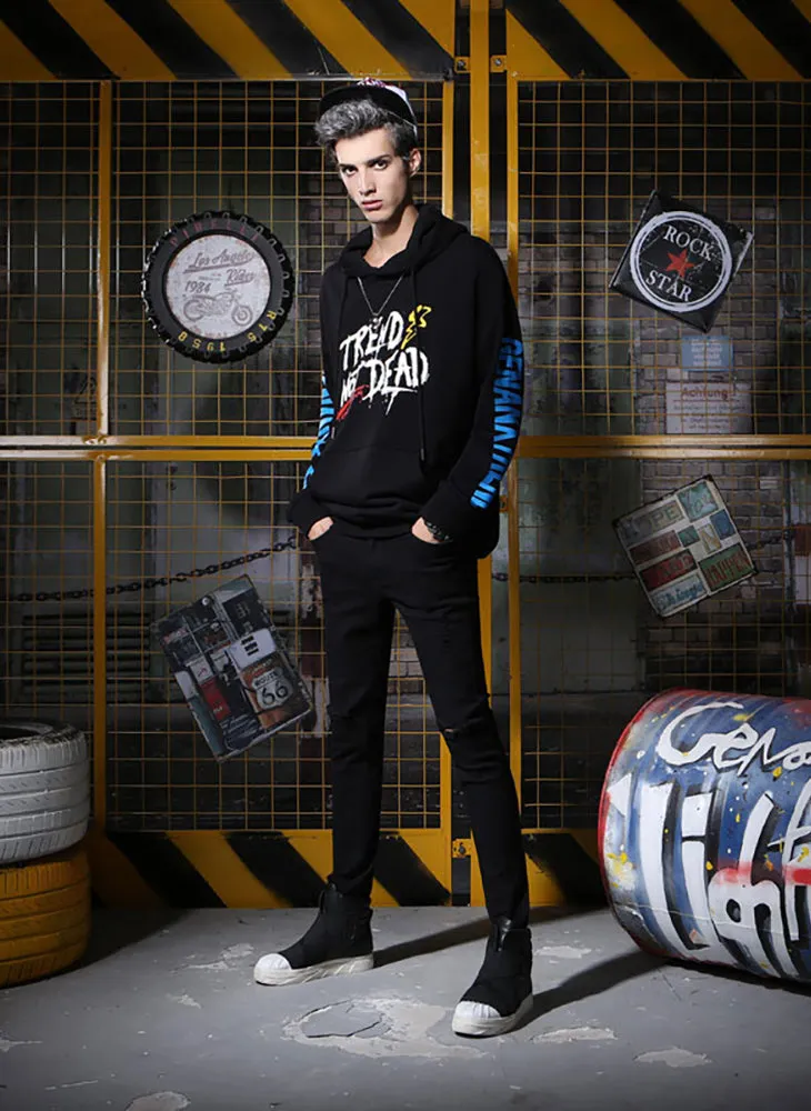 Vintage Black Plain Ripped Skinny Denim Pants