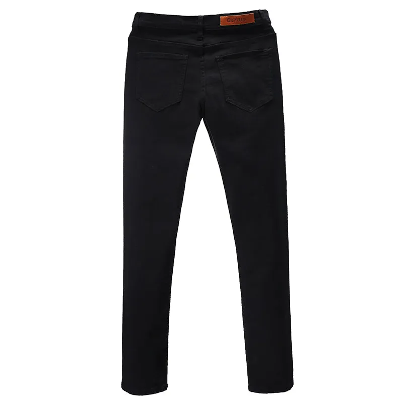 Vintage Black Plain Ripped Skinny Denim Pants
