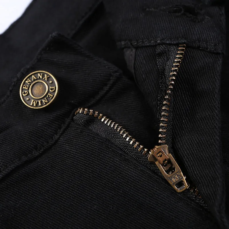 Vintage Black Plain Ripped Skinny Denim Pants