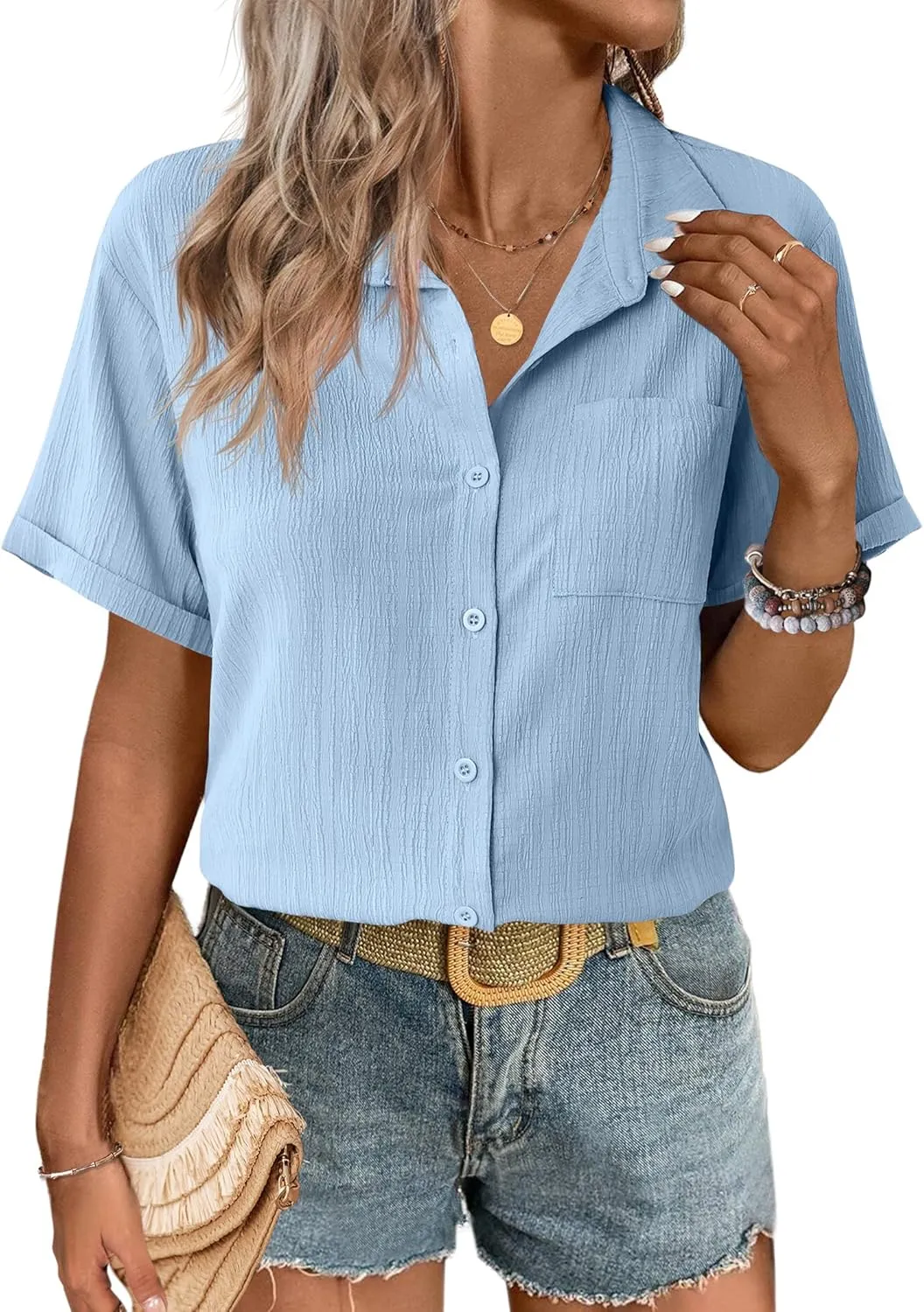 Zeagoo Short Sleeve Button Down Shirt Casual Loose Fit Blouses