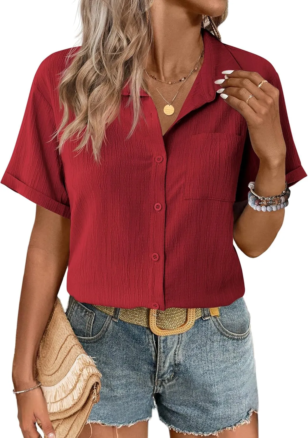 Zeagoo Short Sleeve Button Down Shirt Casual Loose Fit Blouses
