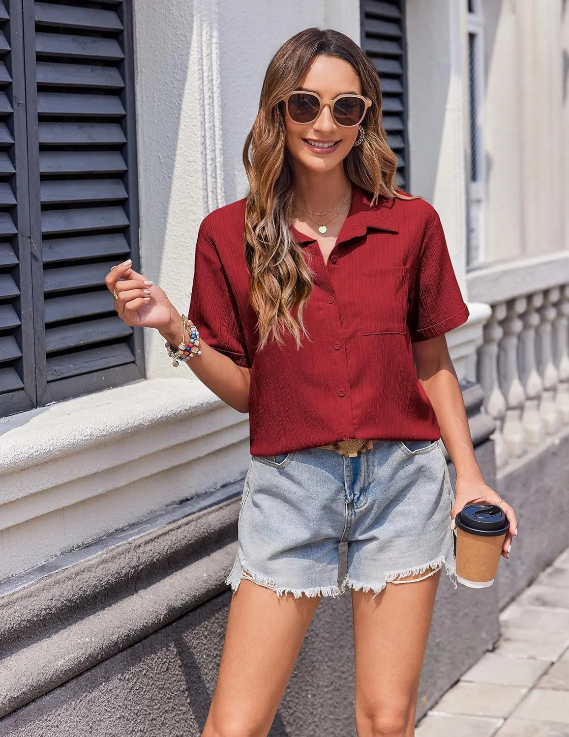 Zeagoo Short Sleeve Button Down Shirt Casual Loose Fit Blouses