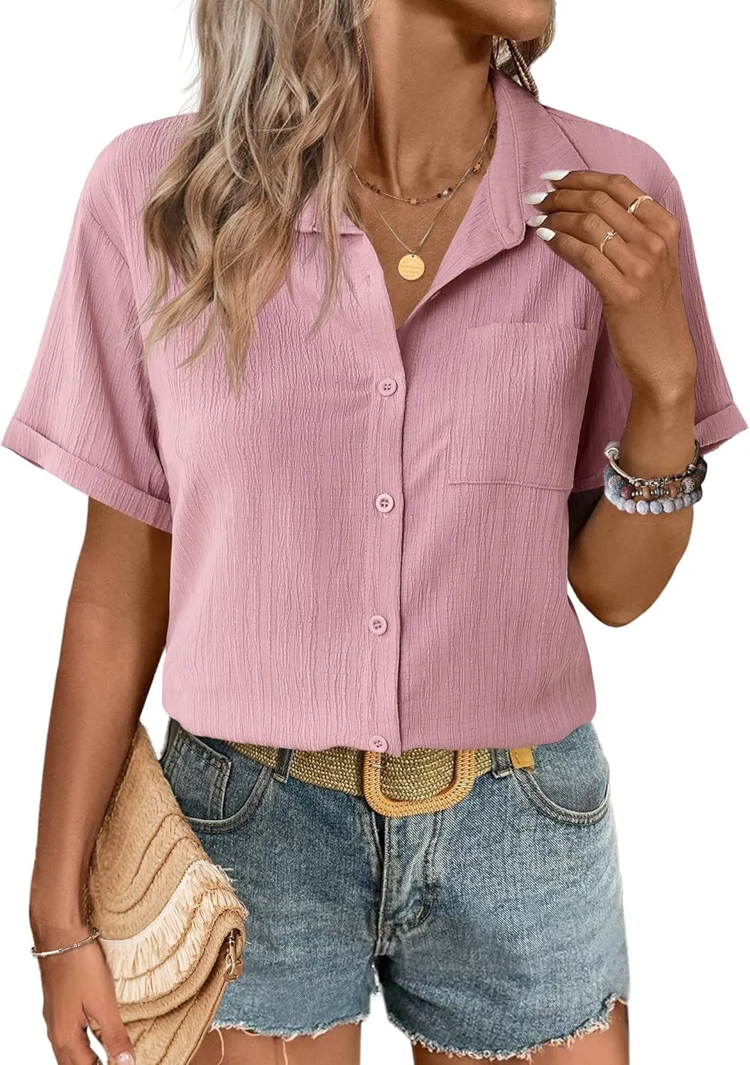 Zeagoo Short Sleeve Button Down Shirt Casual Loose Fit Blouses