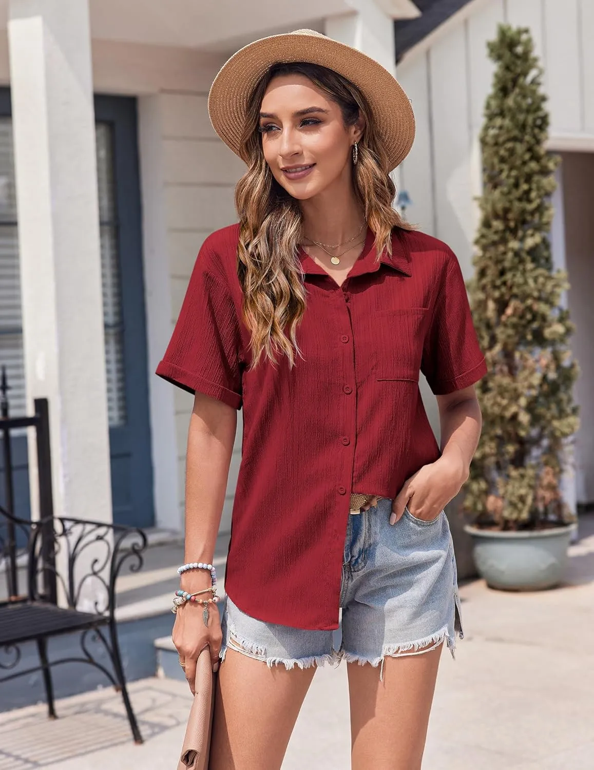 Zeagoo Short Sleeve Button Down Shirt Casual Loose Fit Blouses