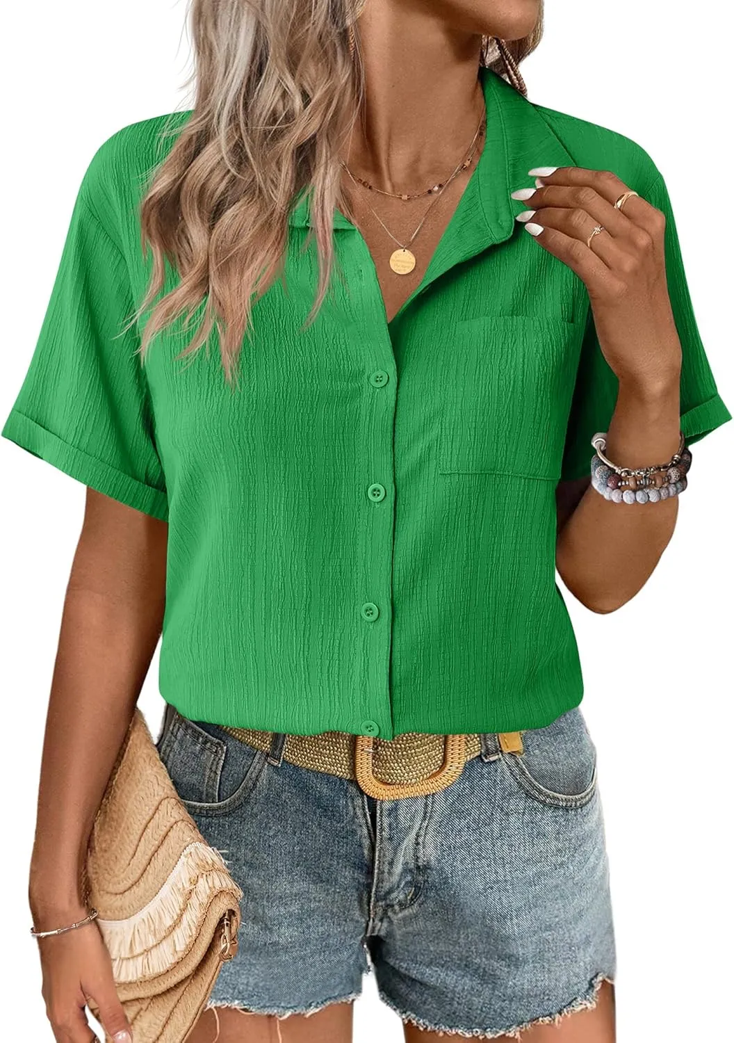 Zeagoo Short Sleeve Button Down Shirt Casual Loose Fit Blouses