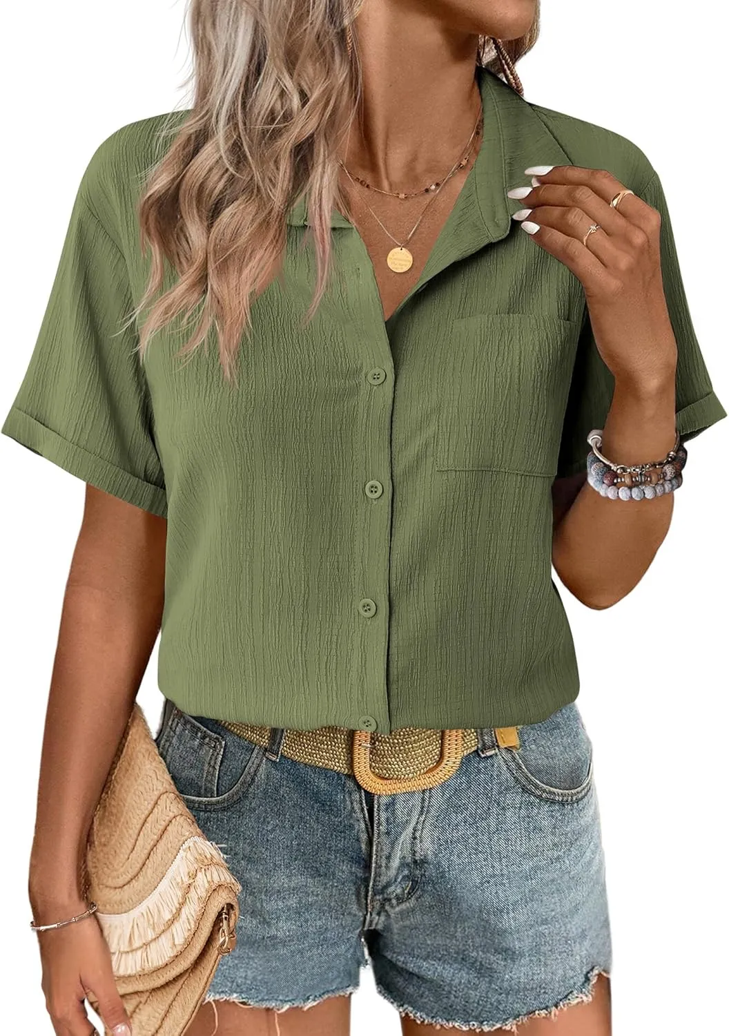 Zeagoo Short Sleeve Button Down Shirt Casual Loose Fit Blouses