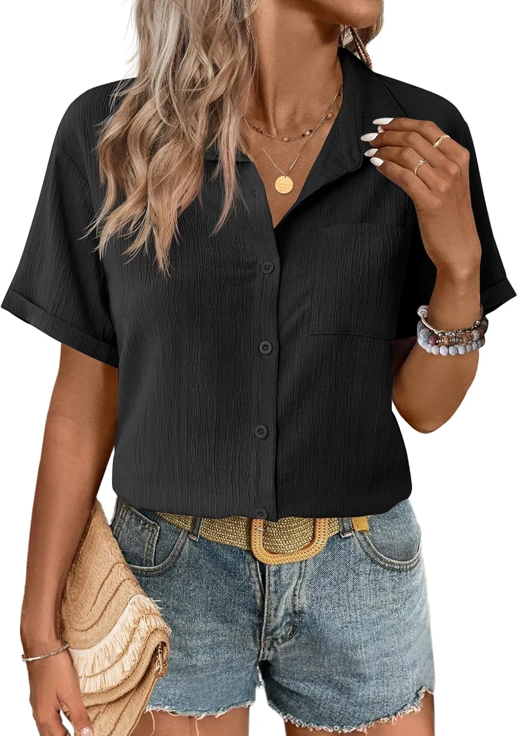 Zeagoo Short Sleeve Button Down Shirt Casual Loose Fit Blouses