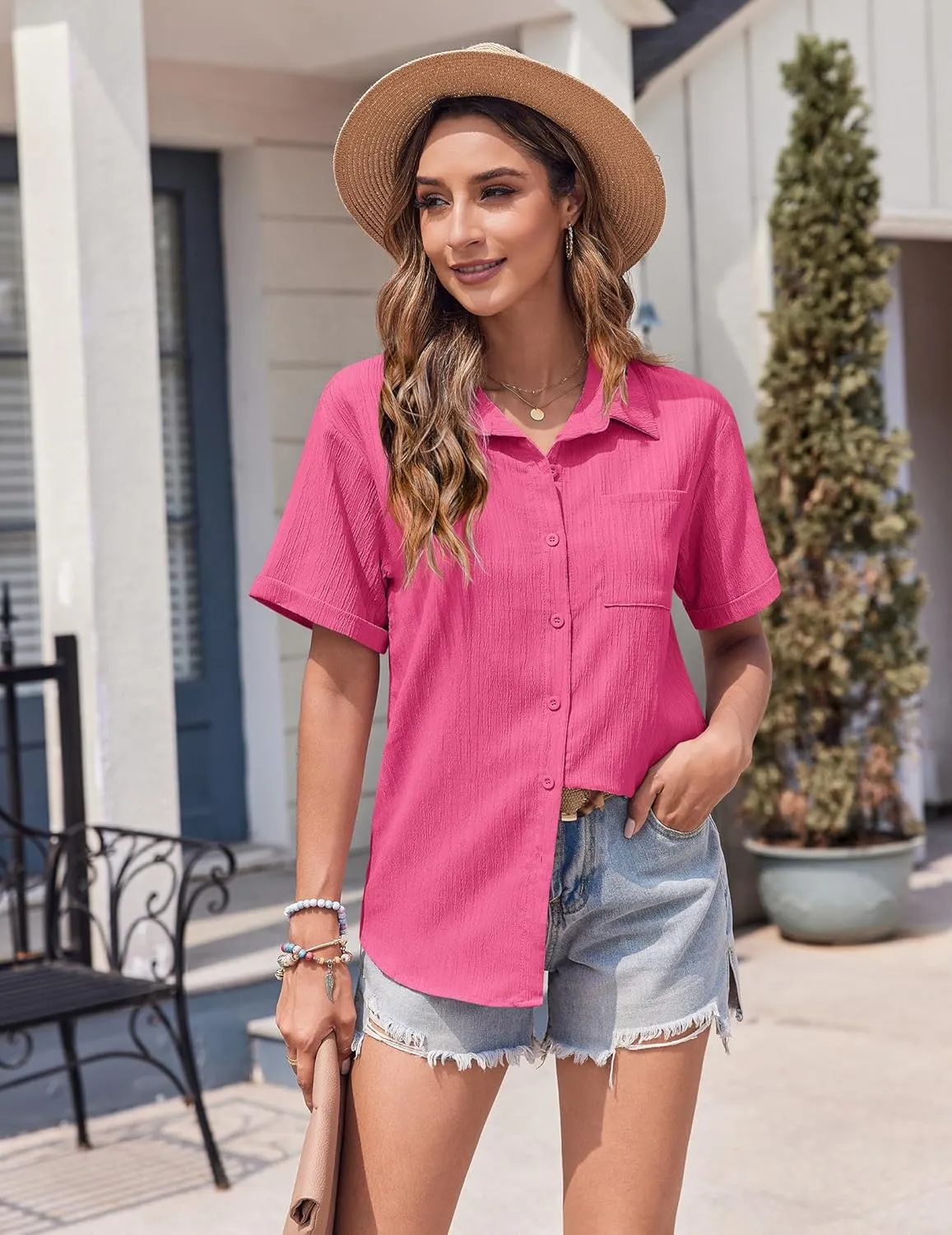 Zeagoo Short Sleeve Button Down Shirt Casual Loose Fit Blouses
