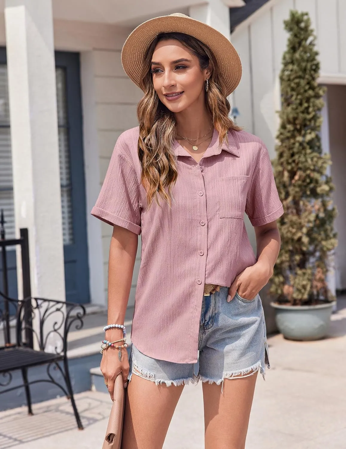 Zeagoo Short Sleeve Button Down Shirt Casual Loose Fit Blouses