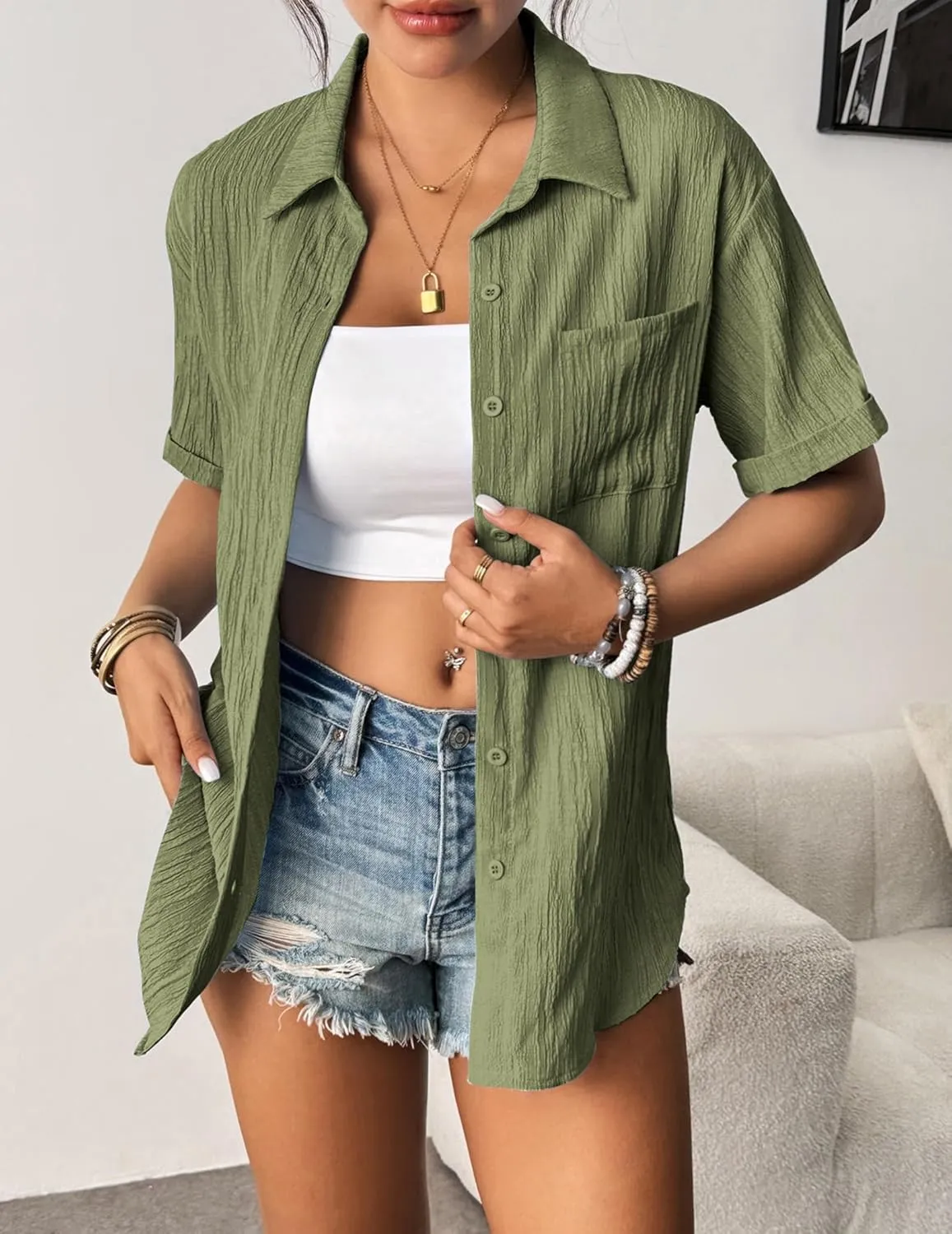 Zeagoo Short Sleeve Button Down Shirt Casual Loose Fit Blouses