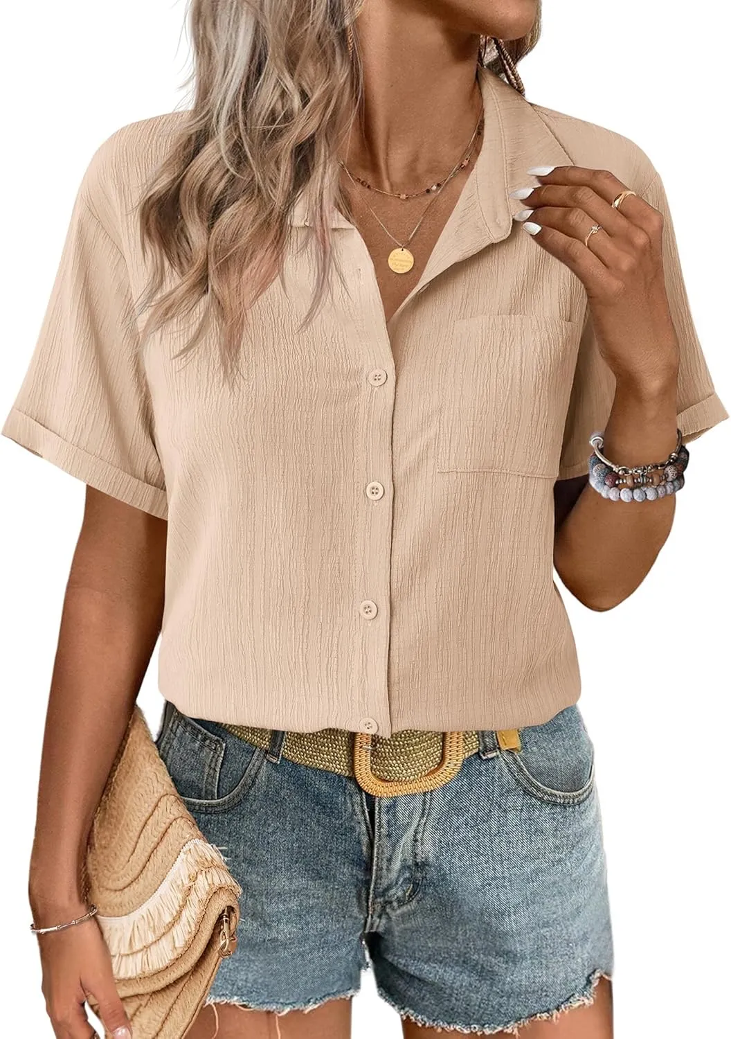 Zeagoo Short Sleeve Button Down Shirt Casual Loose Fit Blouses