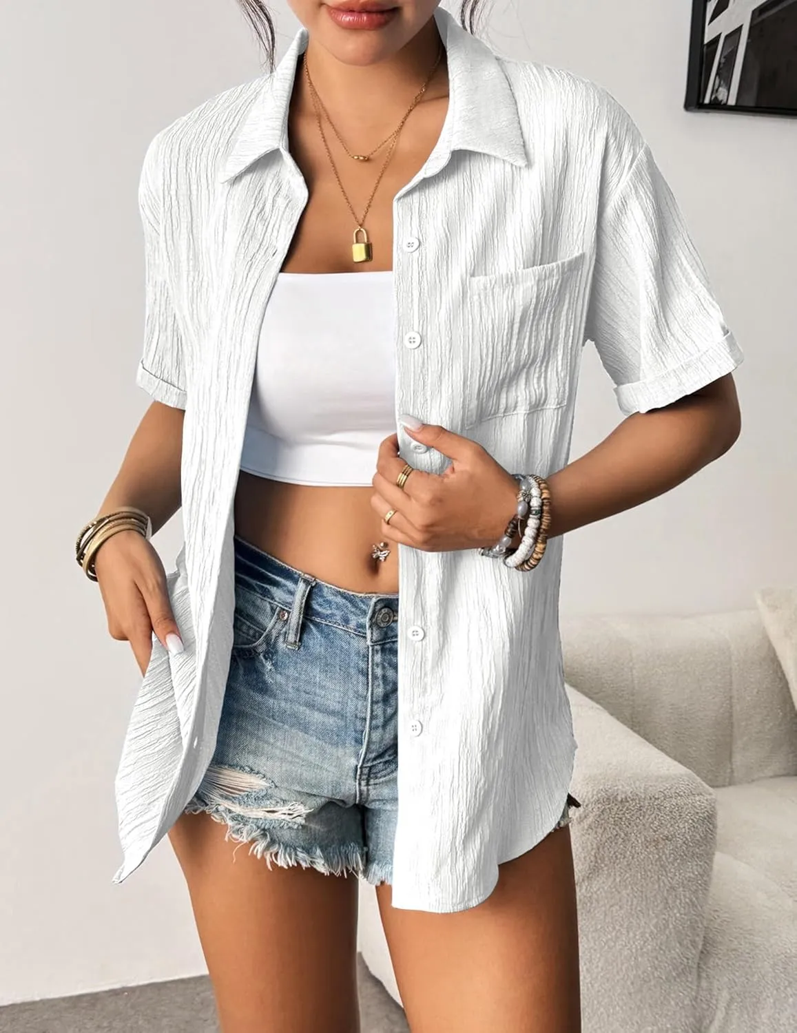 Zeagoo Short Sleeve Button Down Shirt Casual Loose Fit Blouses