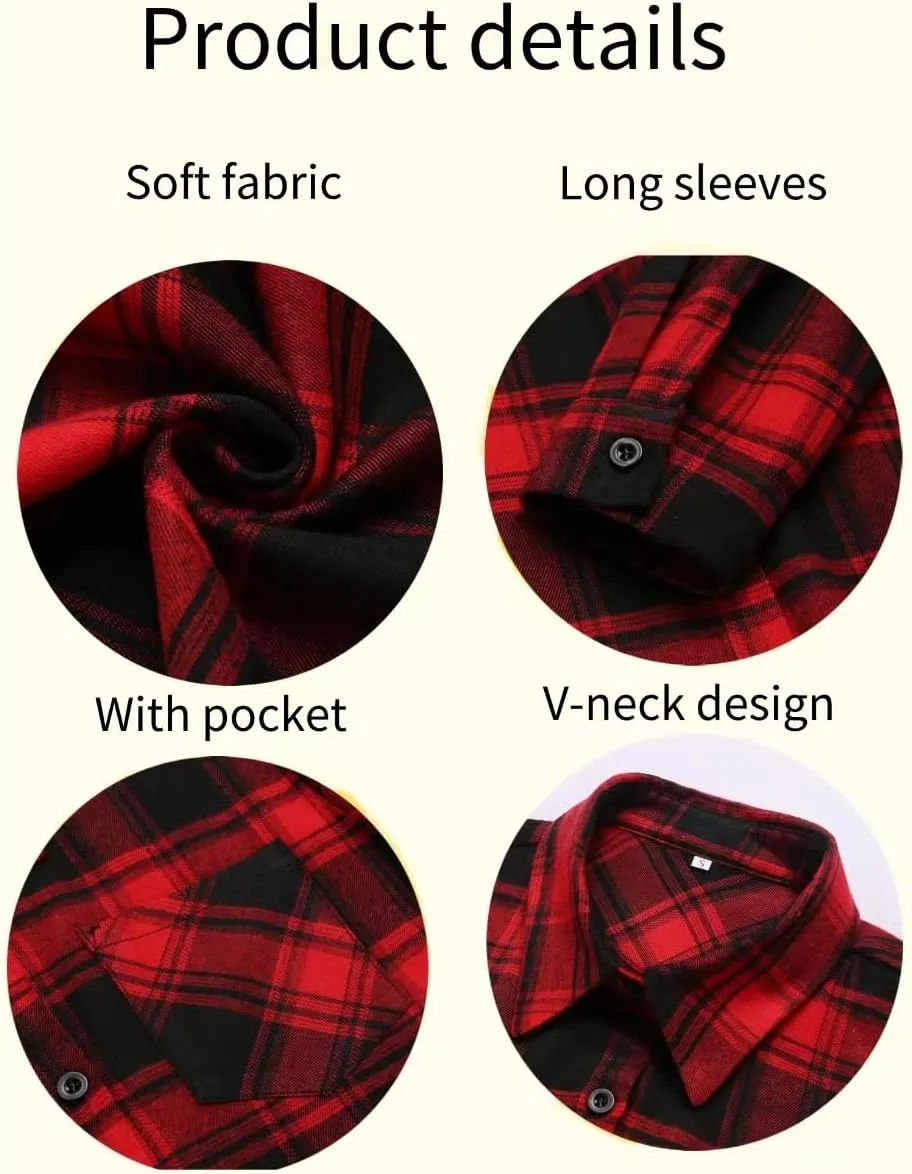 Zeagoo Women's Checked Blouse Long Sleeve V-Neck Shirt (DE Only)